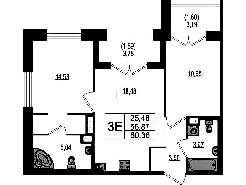 2-комнатная квартира 60.36 м², 2/4 эт., ЖК «Ranta Residence»